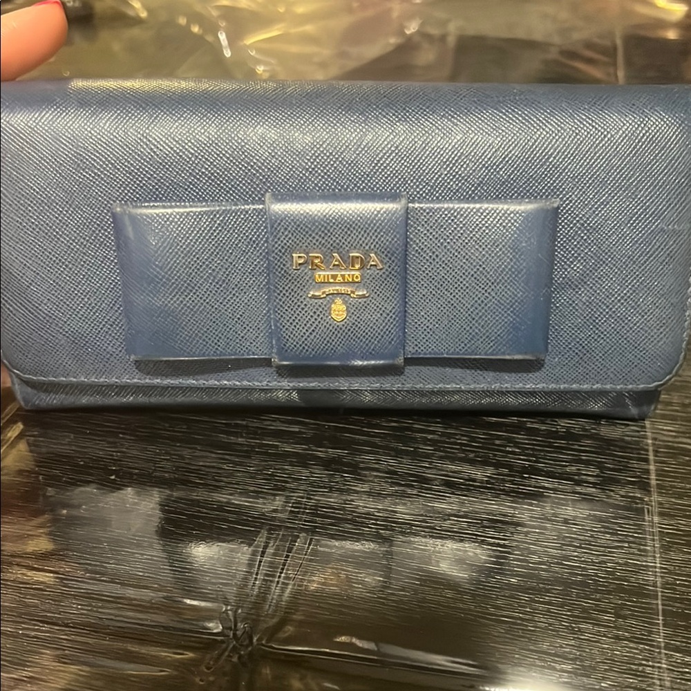 Prada Blue Wallet with Bow Accent
